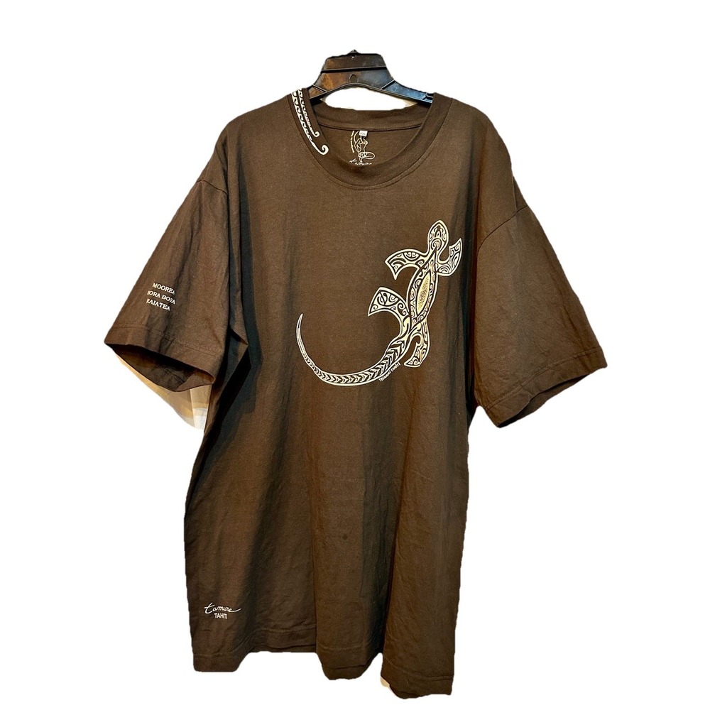 Tamure Tahiti Men's T-Shirt XXL Brown Tan Lizard EUC